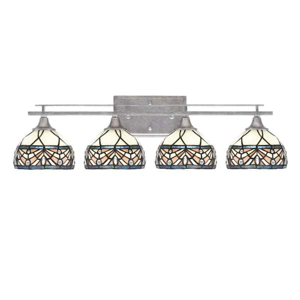 Unbranded Ontario 29.25 in. 4-Light Vanity Light Aged Silver Royal Merlot Art Glass Shades