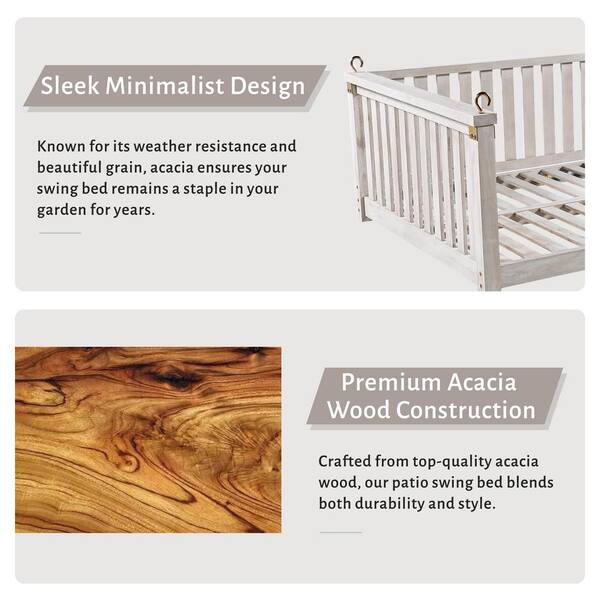 JimsMaison 75 4-Person White Swing Bed Wood Porch Swing