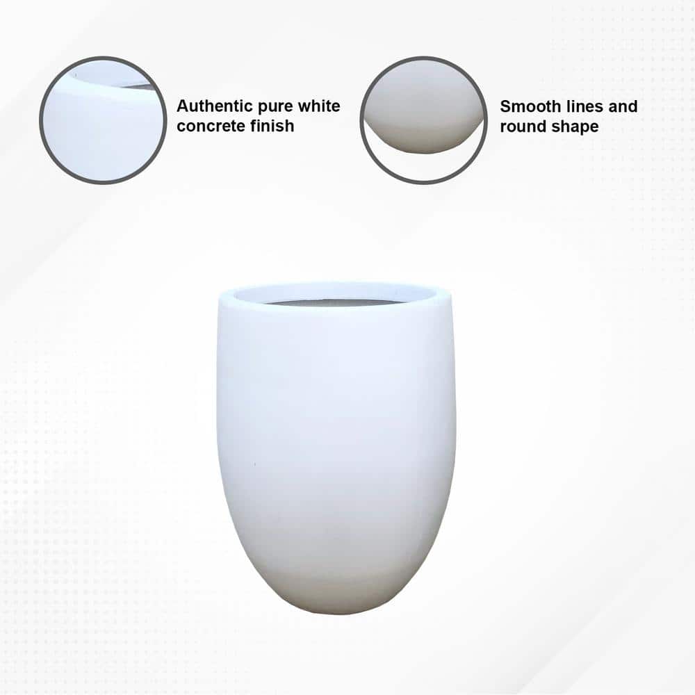 Large White Concrete Round Indoor/Outdoor Planter with Drainage Holes