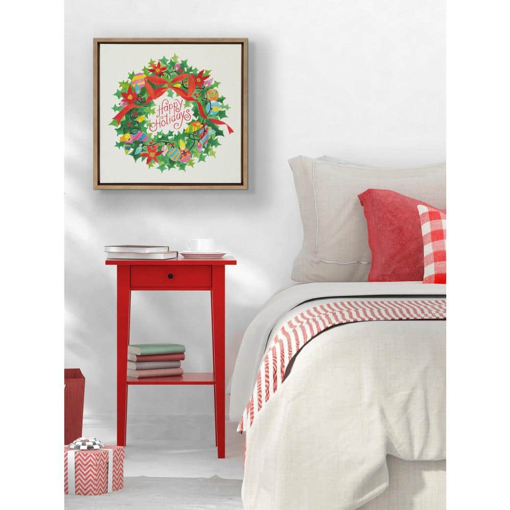 Holiday Wreath Happy Holidays Canvas Print with Polystyrene Frame
