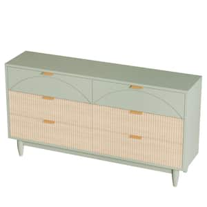 Modern 6 Drawer 55 in. Wide Light Green Chest of Drawers with Gold Metal Handles 6-Drawer Dresser for Bedroom