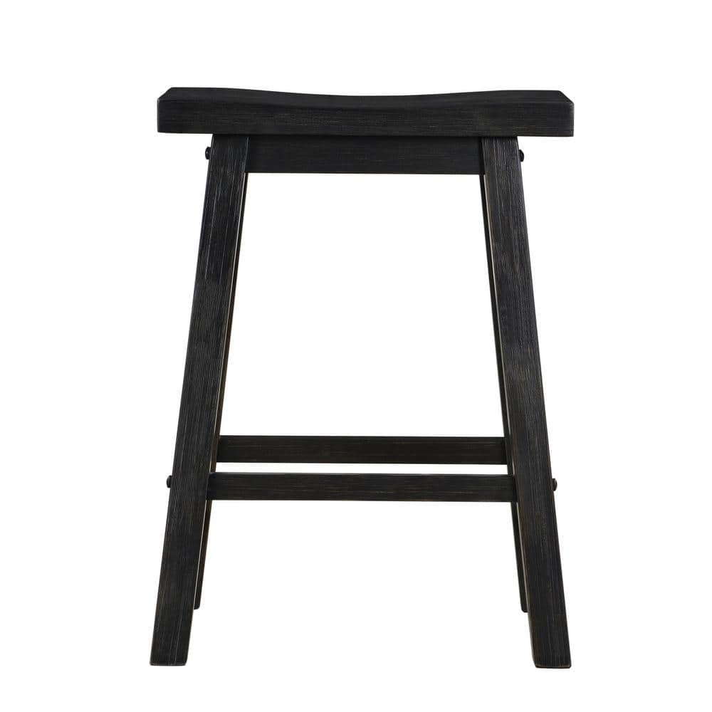 Sonoma 24" Distressed Black Charcoal Backless Saddle Wood Stool