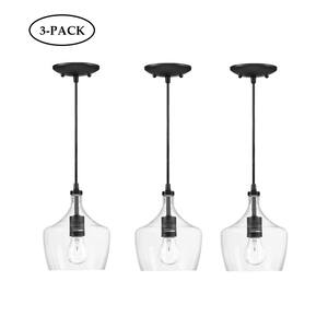 1-Light Black Kitchen Island Pendant with Clear Glass (3-Pack)