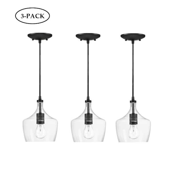 Hukoro 1-Light Black Kitchen Island Pendant with Clear Glass (3-Pack)