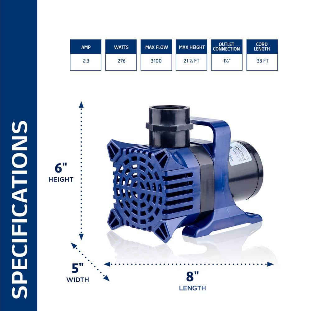 3100 GPH Electric Submersible Pond Pump with Ceramic Shaft