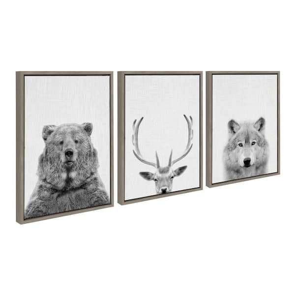 Sylvie Bear, Deer and Wolf by Simon Te of Tai Prints 3-Piece Framed Art Print 24 in. x 18 in.