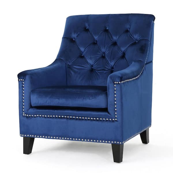 Noble House Jaclyn Navy Blue Velvet Upholstered Tufted Club Chair