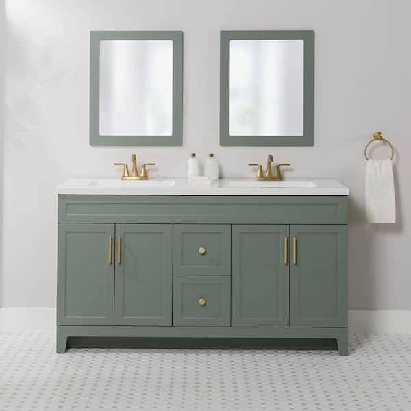 Chasbury 61 in. Double Sink Palm Green Bath Vanity with White Cultured Marble Top (Assembled)