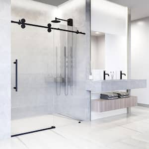 Elan 68 to 72 in. W x 74 in. H Sliding Frameless Shower Door in Matte Black with 3/8 in. (10mm) Fluted Glass