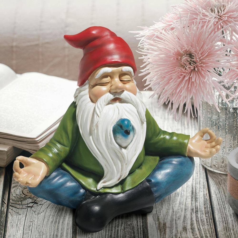 Whimsical Zen Garden Gnome Statue with Bird