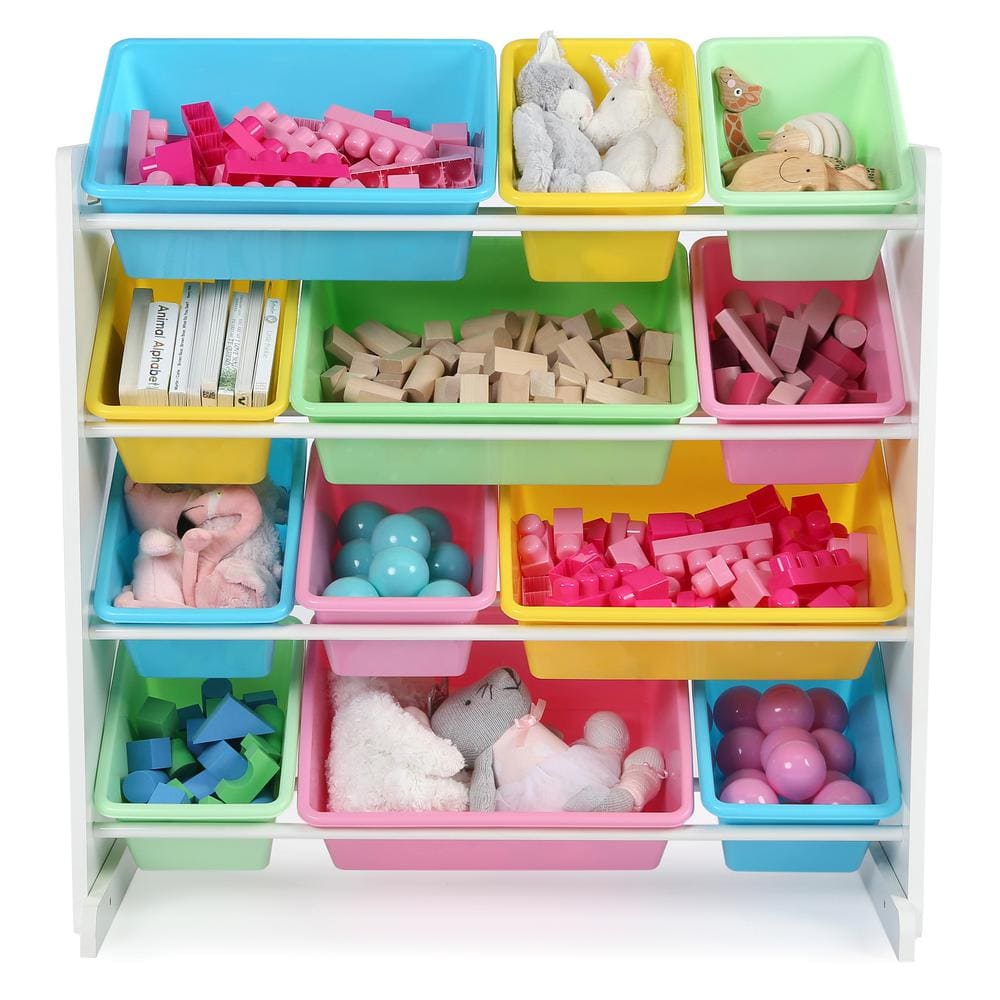 White and Pastel Kids' Stackable Toy Storage Organizer