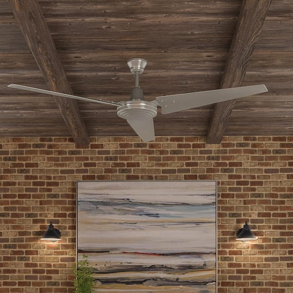 Hampton Bay Industrial 60 in. Indoor/Outdoor Brushed Steel Ceiling Fan with Wall Control, Downrod and Powerful Reversible Motor