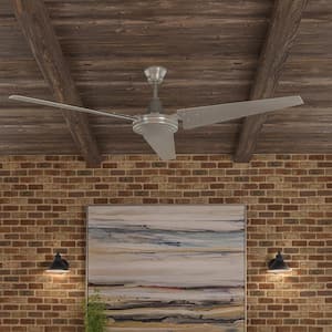 Industrial 60 in. Indoor/Outdoor Brushed Steel Ceiling Fan with Wall Control, Downrod and Powerful Reversible Motor