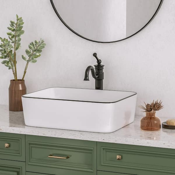 Deervalley Deervalley White Ceramic Rectangular Vessel Bathroom Sink