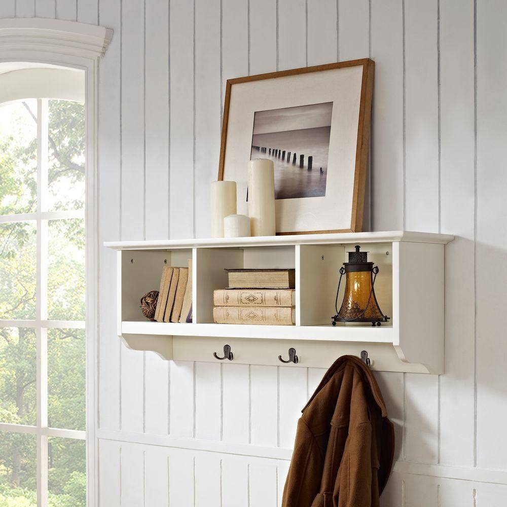 Elegant White Entryway Key/Mail Organizer with Cubbies and Hooks