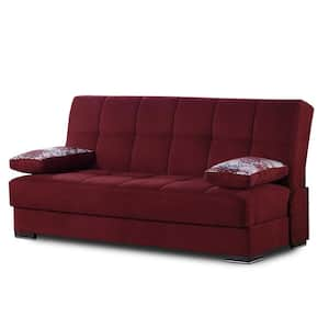 Soho Collection Convertible 75 in. Burgundy Upholstery 3-Seater Twing Sleeper Sofa Bed with Storage