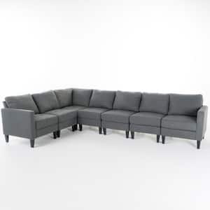 32 in. Square Arm 7-Piece Polyester L-Shaped Sectional Sofa in Dark Gray