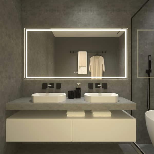 TaiMei 72 in. W x 36 in. H Frameless LED Single Bathroom Vanity Mirror in Polished Crystal