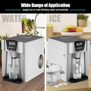 10 in. 36 lbs/24-Hours Portable 2-in-1 Ice Maker Water Dispenser LCD Display in Silver