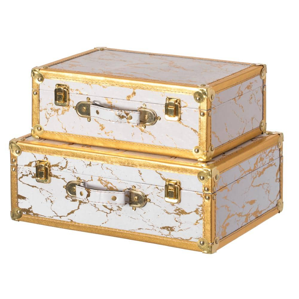 Vintiquewise Luxury Marble White and Gold Hand Luggage Suitcase for Traveling (Set of 2)