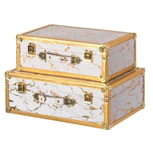 Luxury Marble White and Gold Hand Luggage Suitcase for Traveling (Set of 2)