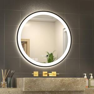 24 in. W x 24 in. H Large Round Framed Anti-Fog Body Sensor Wall Mount Bathroom Vanity Mirror in Silver
