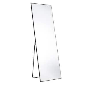 21 in. W x 64 in. H Aluminum Alloy Frame Black Full Body Floor Mirror with Floor Stand and Wall Mounted Hooks