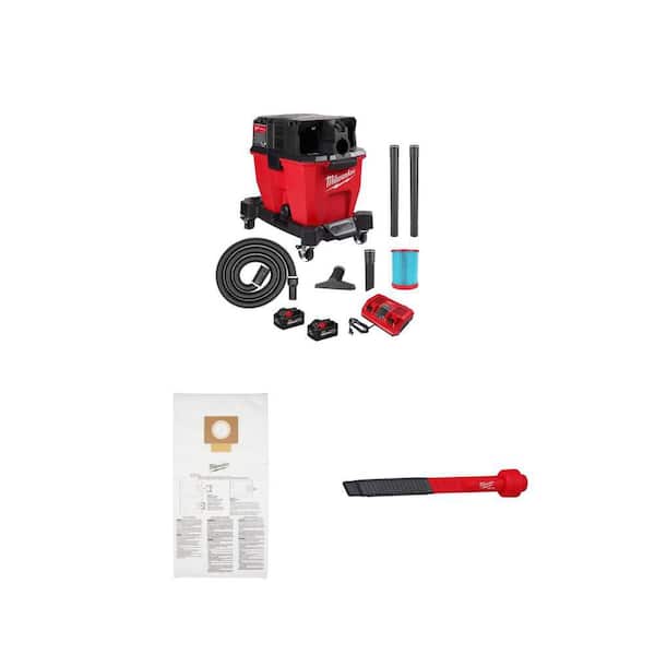 M18 FUEL 9 Gal. Wet/Dry Vacuum Kit w/2 8.0Ah Batteries, Dust Bags, Crevice Tool