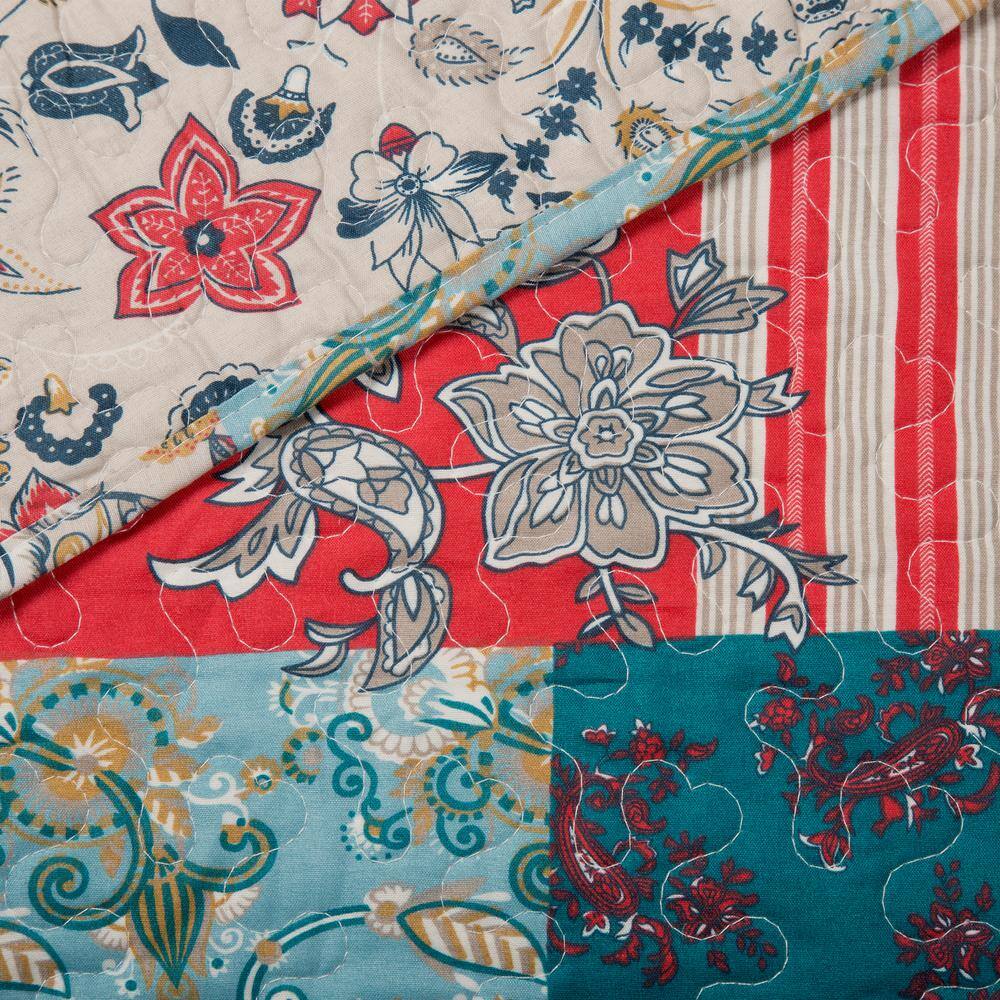 Classic Americana Patchwork Twin Quilt Set in Red and Blue Microfiber