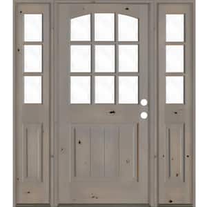 64 in. x 80 in. Knotty Alder Left-Hand/Inswing 9-Lite Clear Glass Grey Stain Wood Prehung Front Door with Sidelites