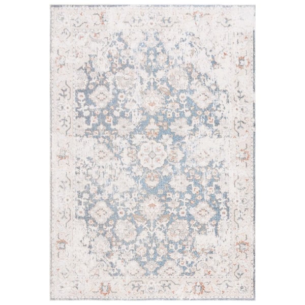 SAFAVIEH Baltimore 5 ft. x 8 ft. Light Gray/Blue Machine Washable Border Distressed Area Rug