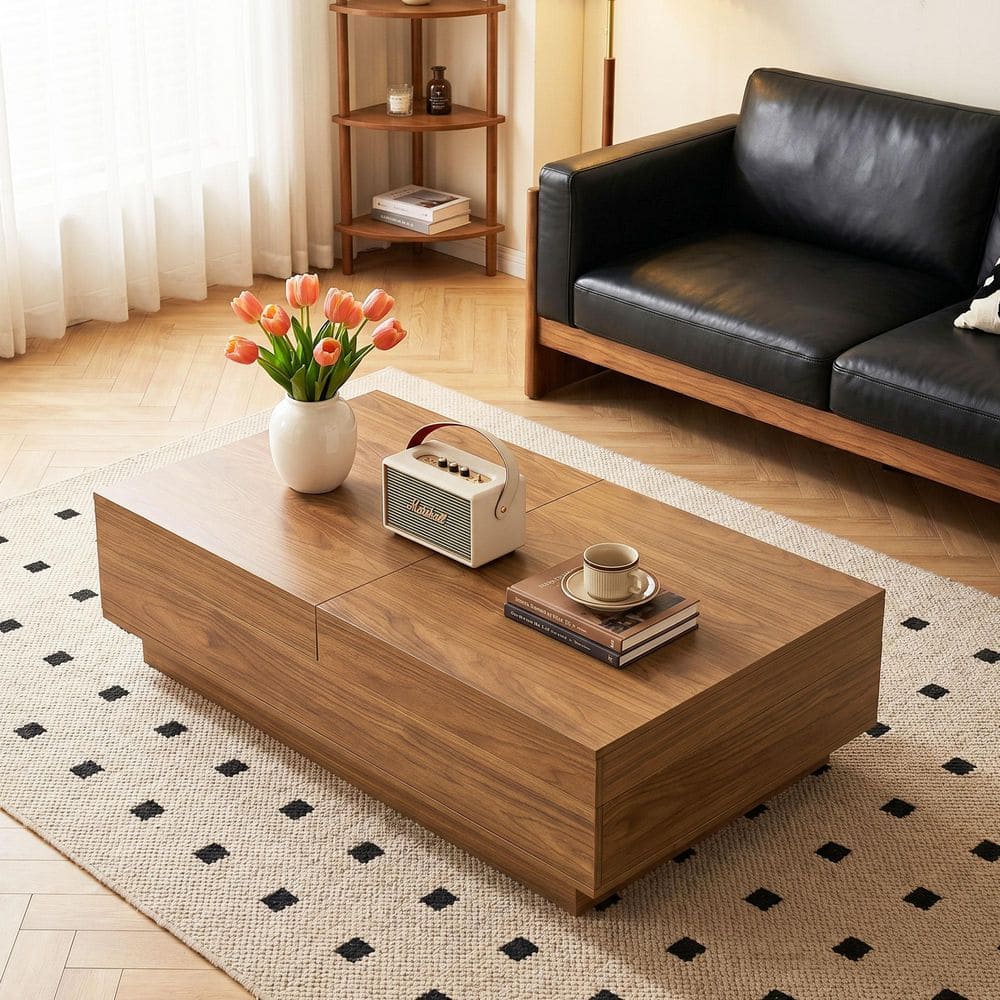 THE RIGHT PATH 82.6 in. Walnut color Rectangle MDF Coffee Table
