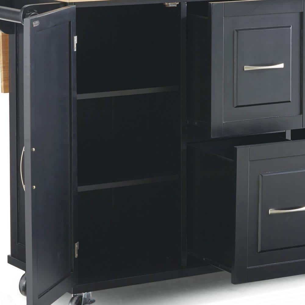Black Wood Kitchen Cart with Drop Leaf and Storage