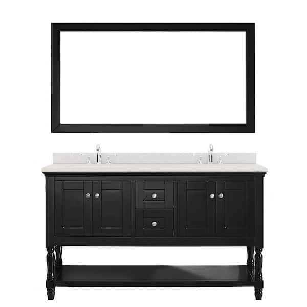 Virtu USA Julianna 60 in. W x 22 in. D x 36.1 in. H Double Sink Bath Vanity in Espresso with Quartz Top and Mirror