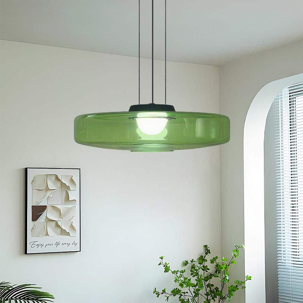 Bailey‌ 18 in. 30-Watt 1-Light Clear Green Glass Shade Pendant Light With Integrate LED Light, No Bulbs Included price history on PriceWatchPro