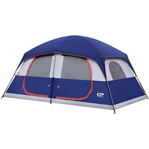 Blue 9 Person Camping Tents, 2 Room Weather Resistant Family Cabin Tent, , Portable with Carry Bag
