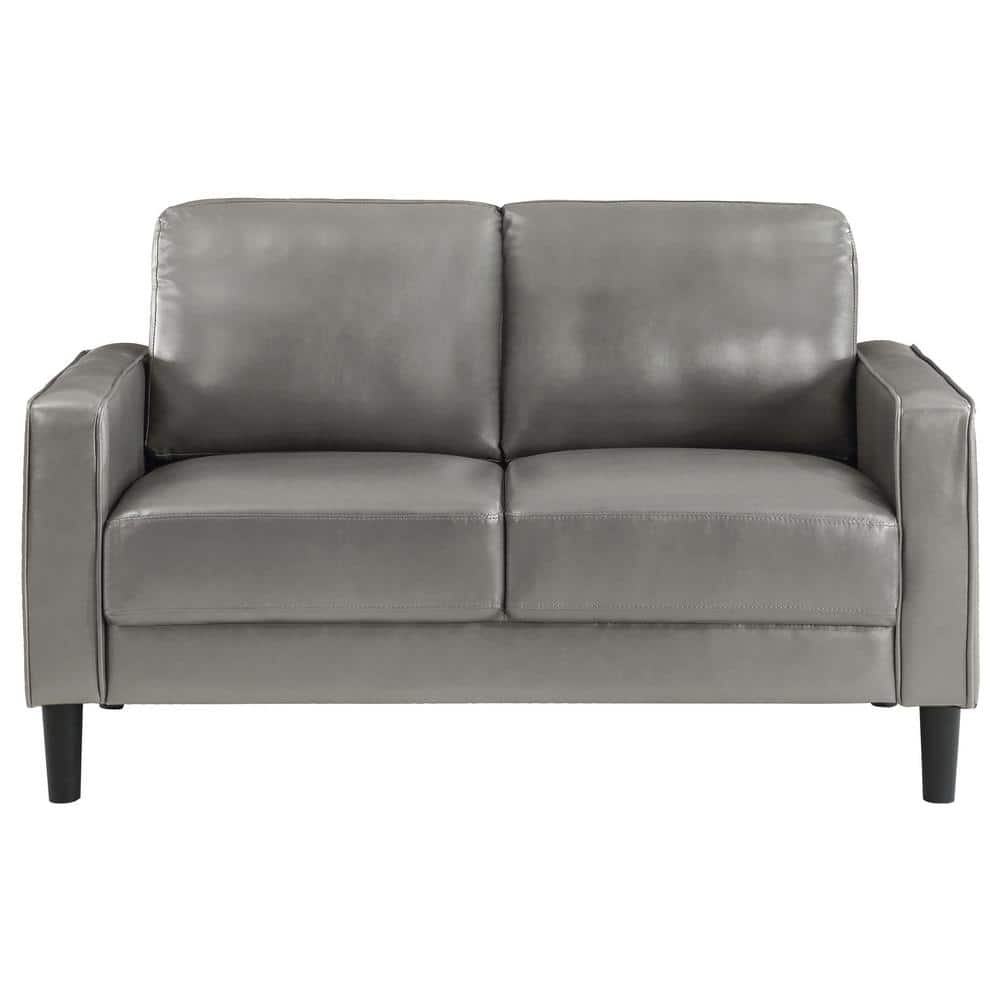 Ruth Dark Gray Faux Leather Track Arm Loveseat