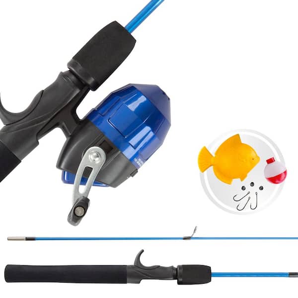 Trademark Global LLC Blue 5 ft. 2 in. Fiberglass Fishing Rod and Reel Starter Set 2000 Aluminum Spinning Reel for Beginners, Kids & Adults