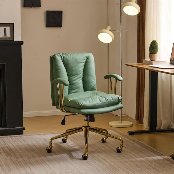 Winado Frosted Leather Fabric Swivel Adiustable Height Task Chair in Green with Golden Arm