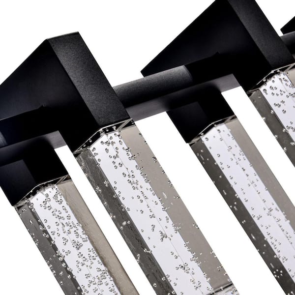 Sorrento 40 in. ETL Certified Integrated LED Linear Chandelier Height Adjustable Hanging Pendant in Black with 7 Shades