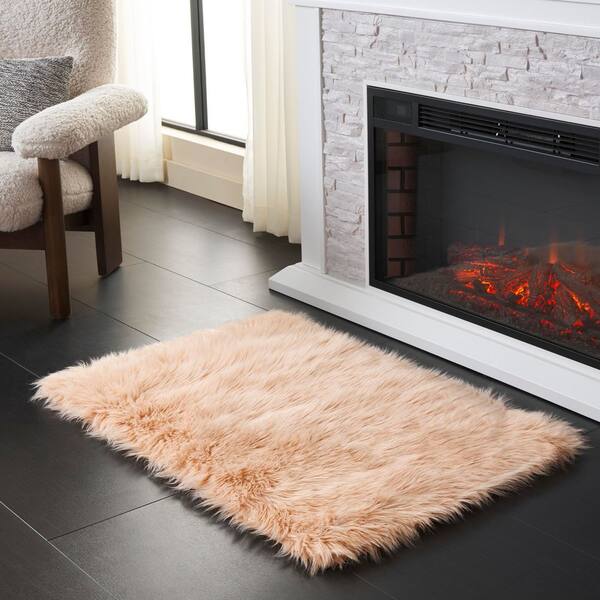 Fau ft. x Sheep Skin 3 ft. x 4 ft. Light Pink Solid Area Rug