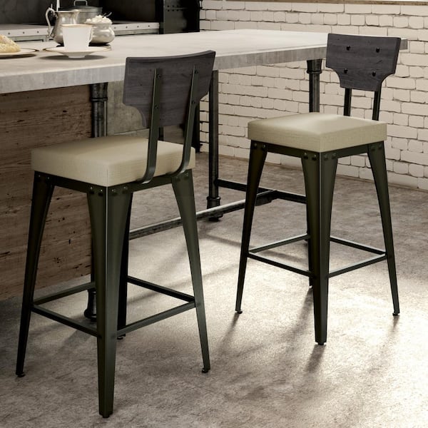 Amisco Rally 26 in. Beige Fabric / Dark Grey Wood / Gun Metal Counter Stool