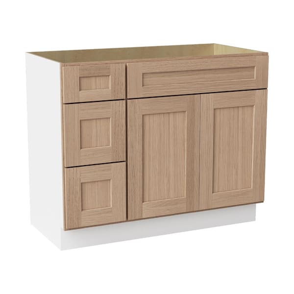 42 in. W x 21 in. D x 34.5 in. H Ready to Assemble Solid Wood Shaker Bath Vanity Combo Cabinet in Oak