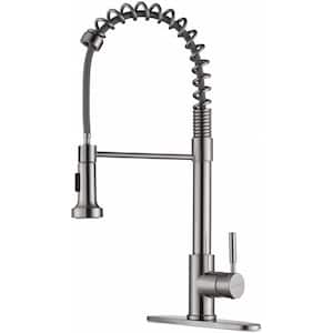 Single-Handle Pull-Down Sprayer Kitchen Faucet with Deck Plate in Stainless
