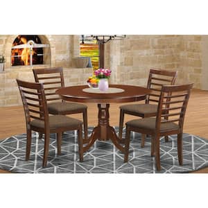 5-Piece Round Mahogany Finish Solid Wood Top Dining table with 4 Chairs with Lattice Back