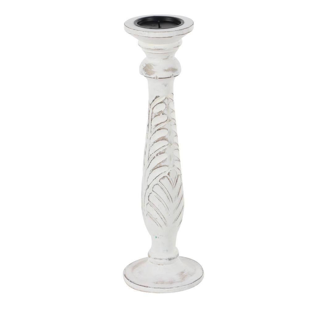 Elegant White Mango Wood Candle Lantern Trio, 18" Height