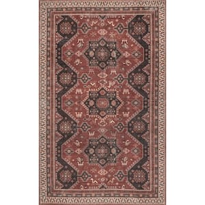 Kathryn Machine Washable Traditional Rustic Red 5 ft. x 8 ft. Indoor Area Rug
