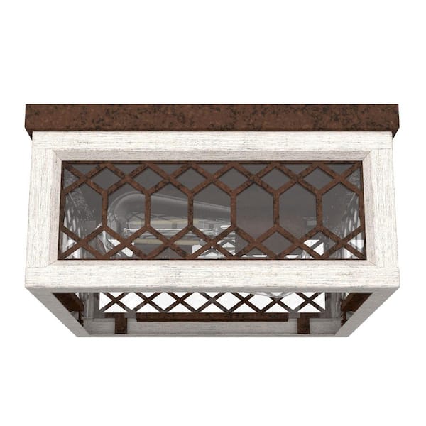 Chevron 11 in. 2-Light Distressed White Flush Mount