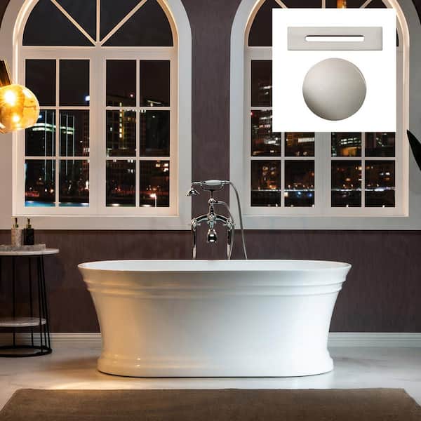WOODBRIDGE Jonzac 59 in. Acrylic FlatBottom Double Ended Bathtub with Brushed Nickel Overflow and Drain Included in White