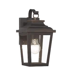 Irvington Manor 12 in. Chelesa Bronze Indoor/Outdoor Hardwired Wall Lantern Sconce with No Bulbs Included